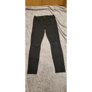 MOTHER High Waisted Looker Ankle Fray Jeans Size 26 Black Distressed Raw Hem